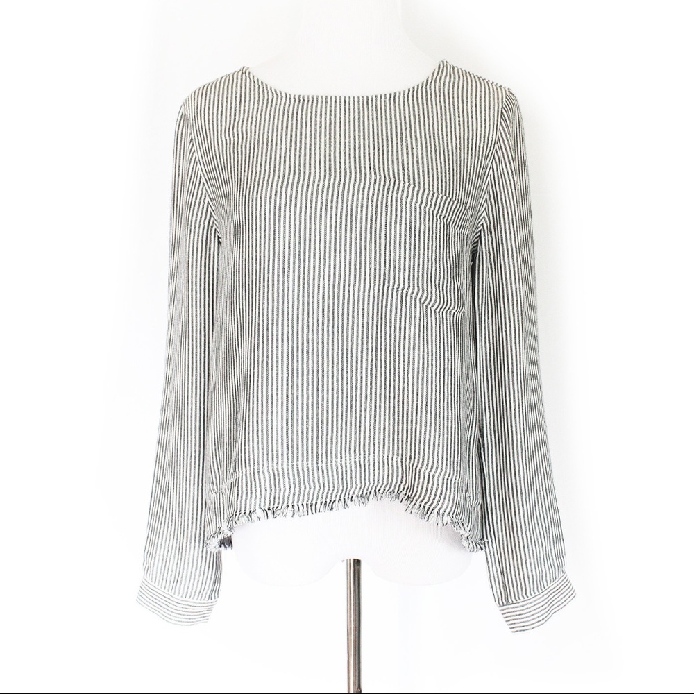 Cloth & Stone Striped Raw Hem Lace Up Back Blouse